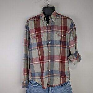 Vtg Gant Rugger Fall Madras Plaid Men's Medium Button Up Long Sleeve Shirt